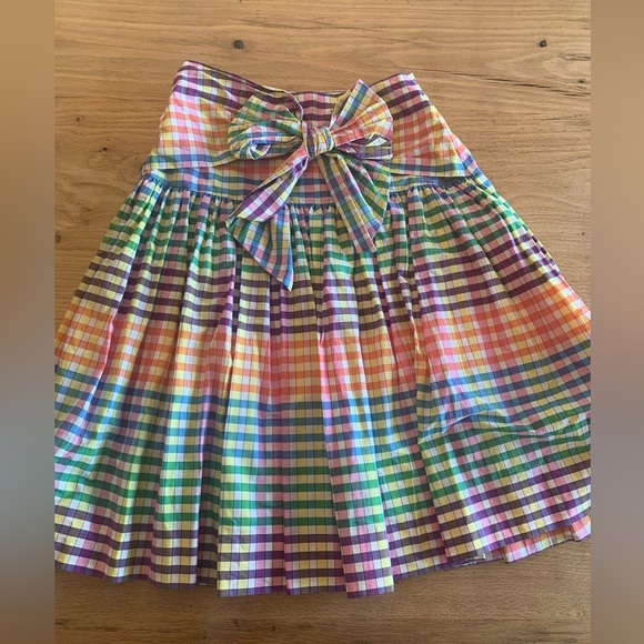 J.Crew Bow Rainbow Gingham Full Skirt Multicolored Women’s Size‎ 2 Preloved - Picture 1 of 6